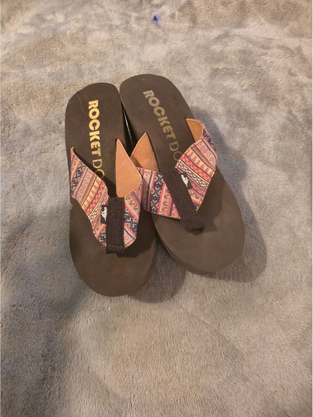 Rocket Dog patterned wedge flip flops size 8